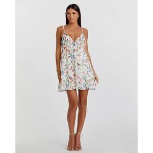 NWT Mac Duggal White Butterfly Print Ruffle Hem Mini Dress Size 4